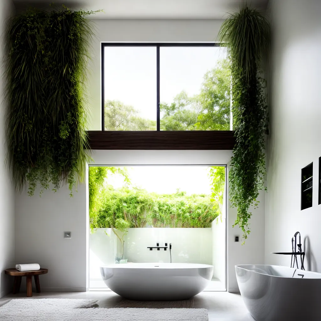 banheiro minimalista plantas suspensas
