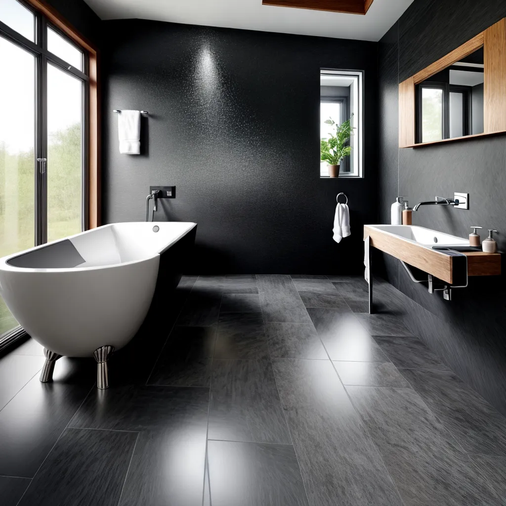banheiro piso slate cinza rustico