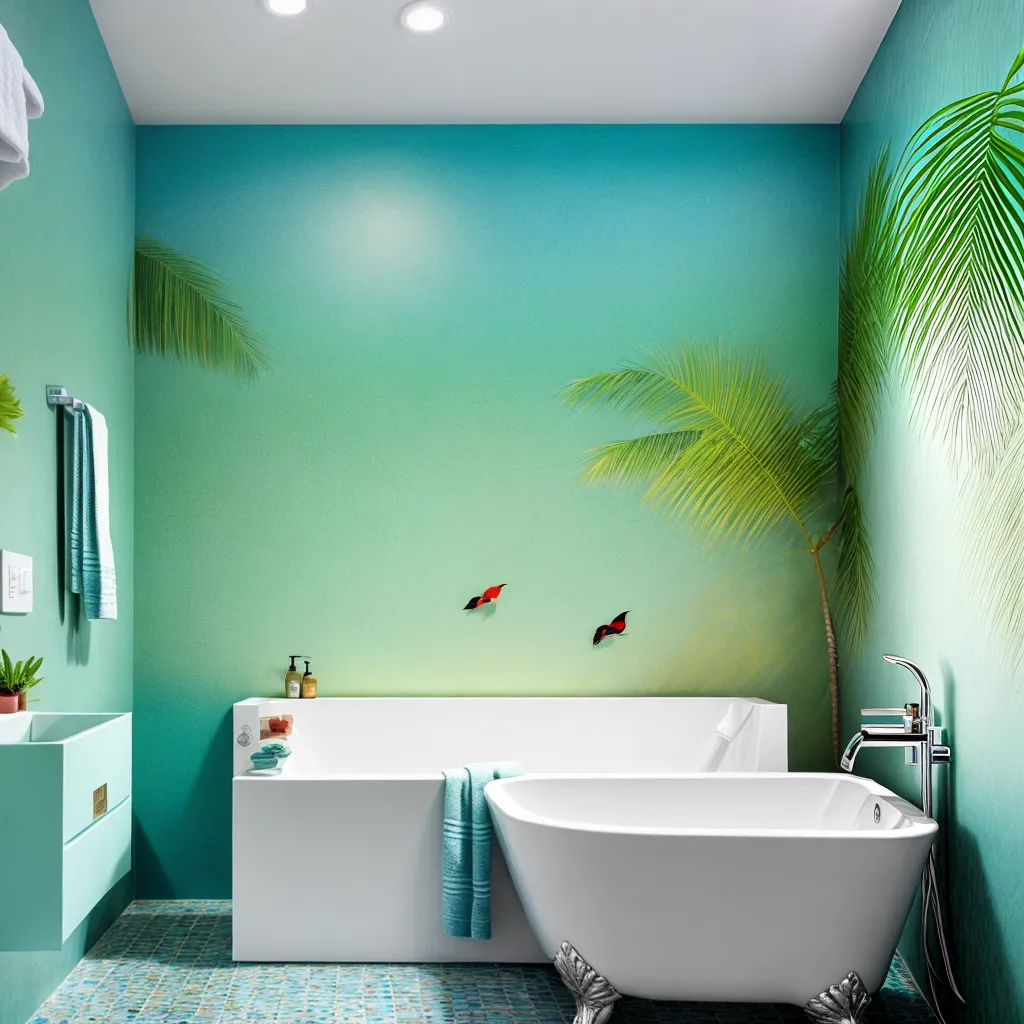 banheiro tema tropical tiles palmeiras tucanos