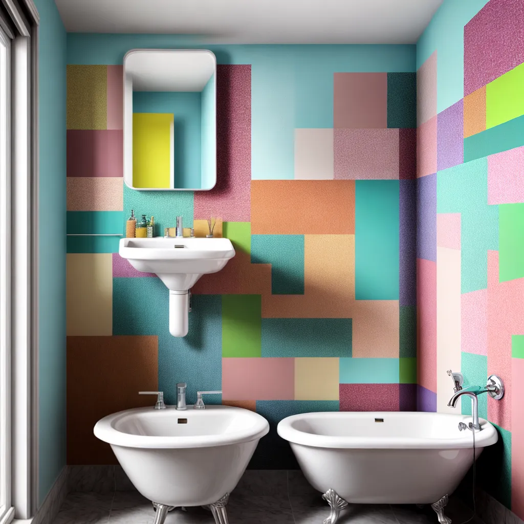 banheiro vibrante patchwork tiles
