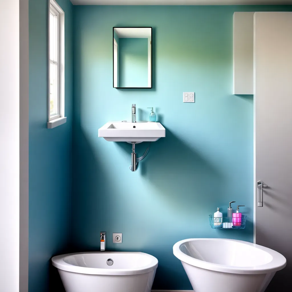 banheiro moderno azul espelho verde