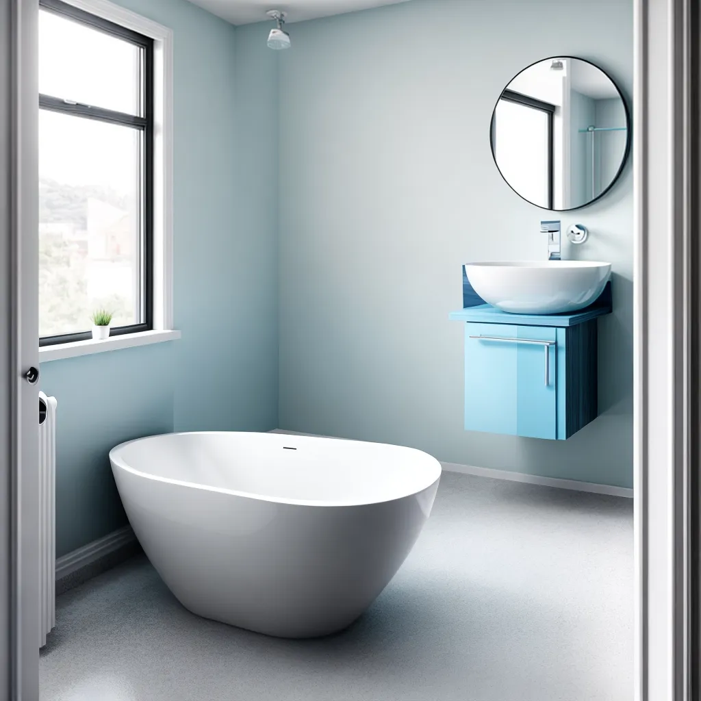 banheiro moderno azul porcelana espelho