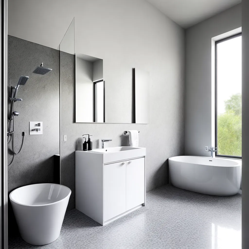 banheiro moderno piso cimento tiles