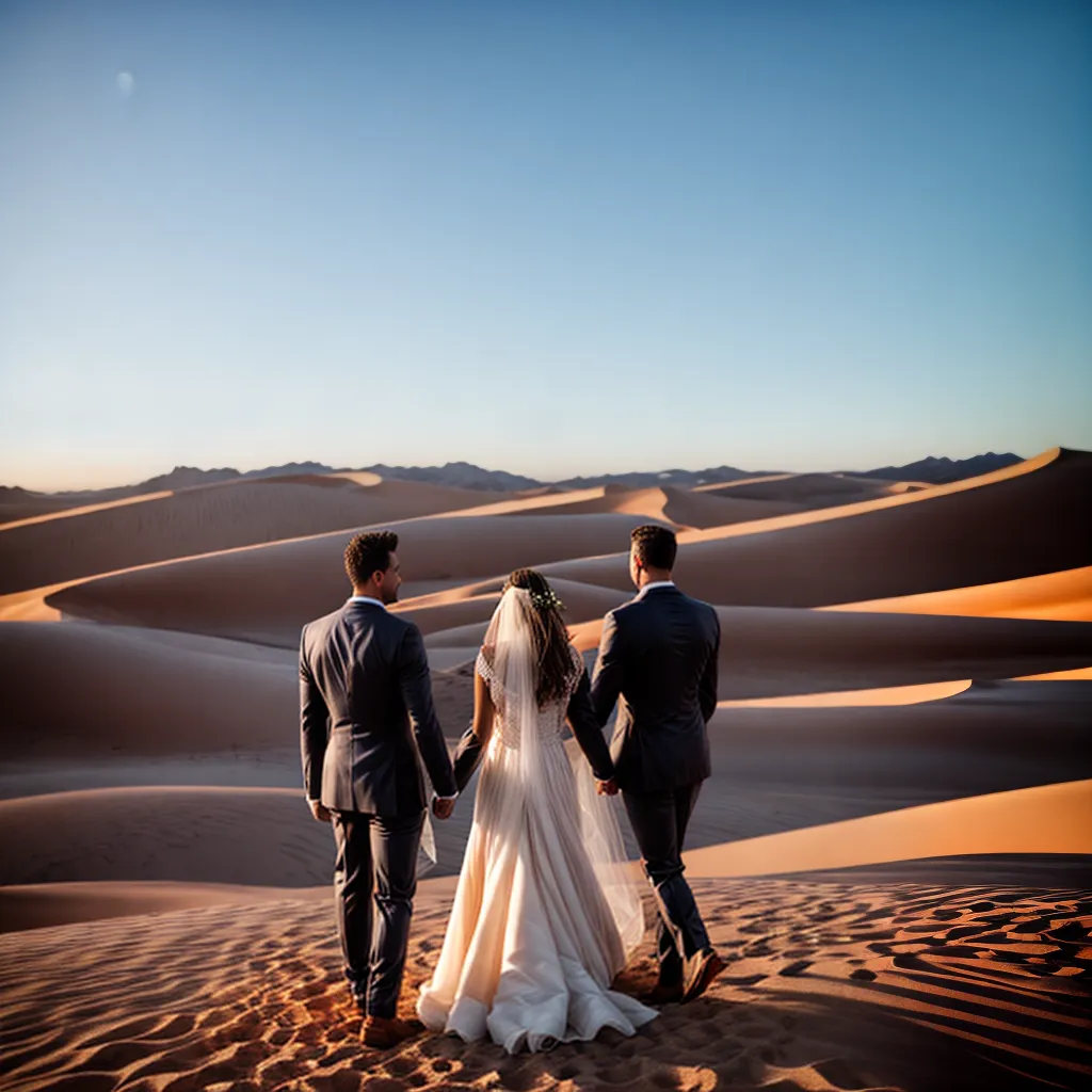casal deserto paisagem dunas por do sol