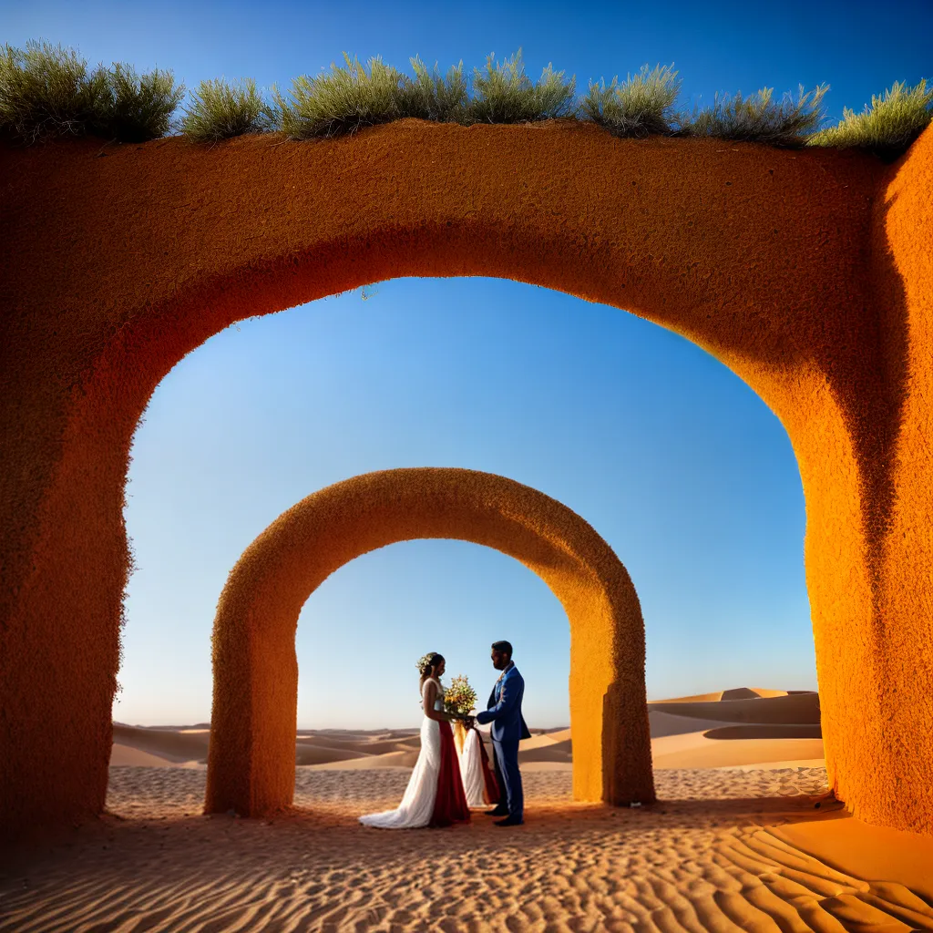 casamento deserto casal arco flores
