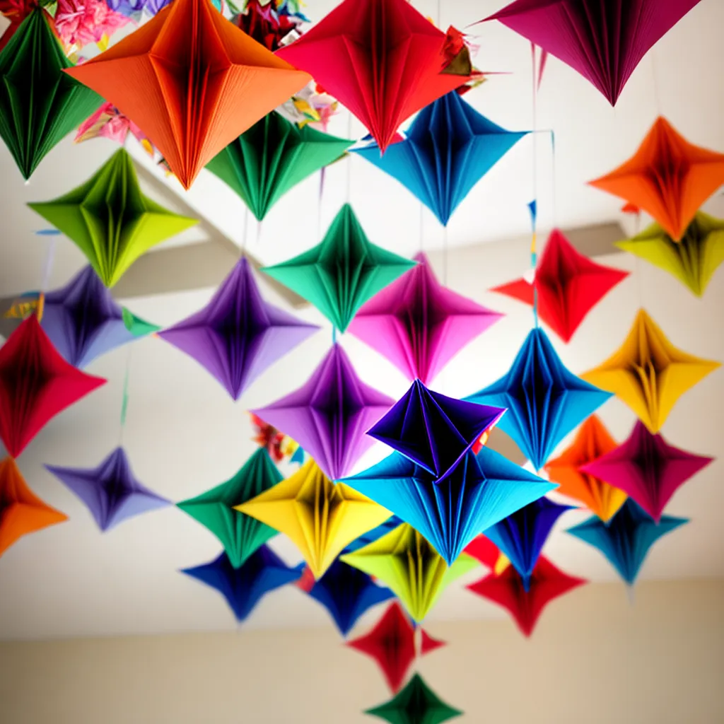sala decorada origami cranes flores