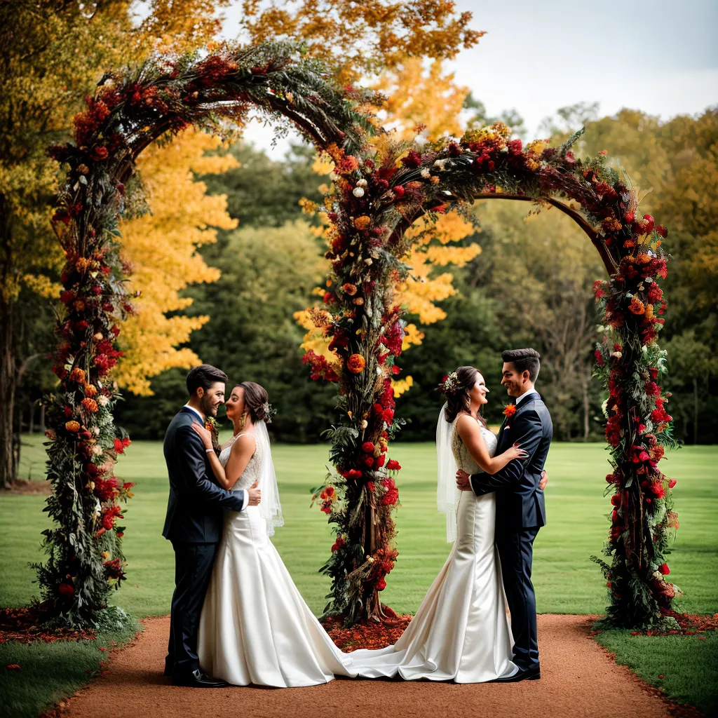 casamento outono arco rustico folhas