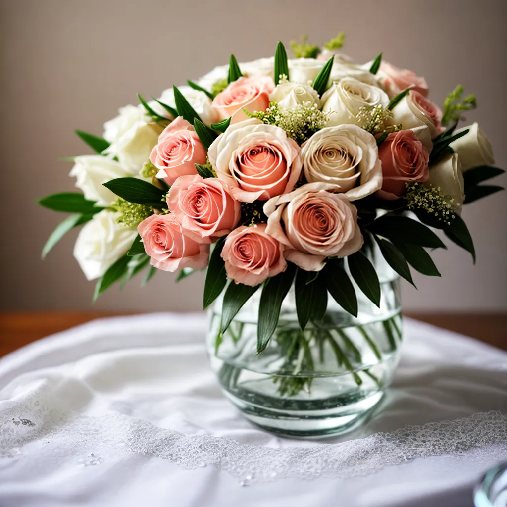 rosas brancas perolas arranjo mesa