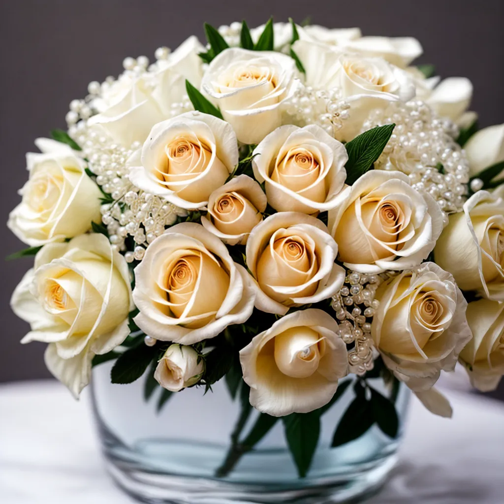 rosas brancas vaso perolas