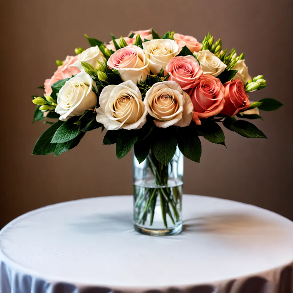 rosas brancas perolas arranjo mesa 1