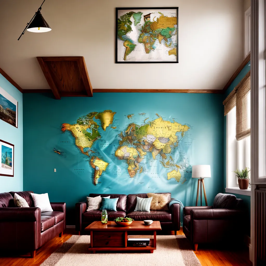 sala estar mapamundi vintage viagem