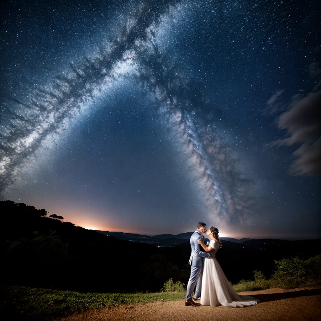 casal noivos flutuando espaco cosmico