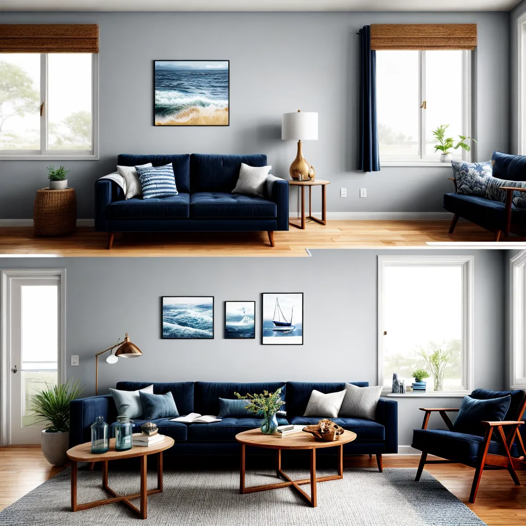 sala estar nautica sofa listras mesa cafe