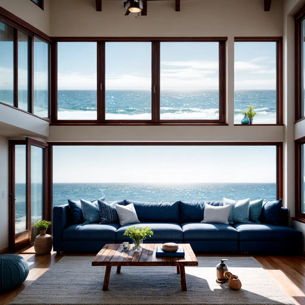 sala estar tema costeiro azul