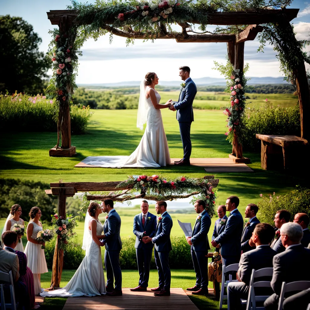 casamento ao ar livre arco floral por do sol