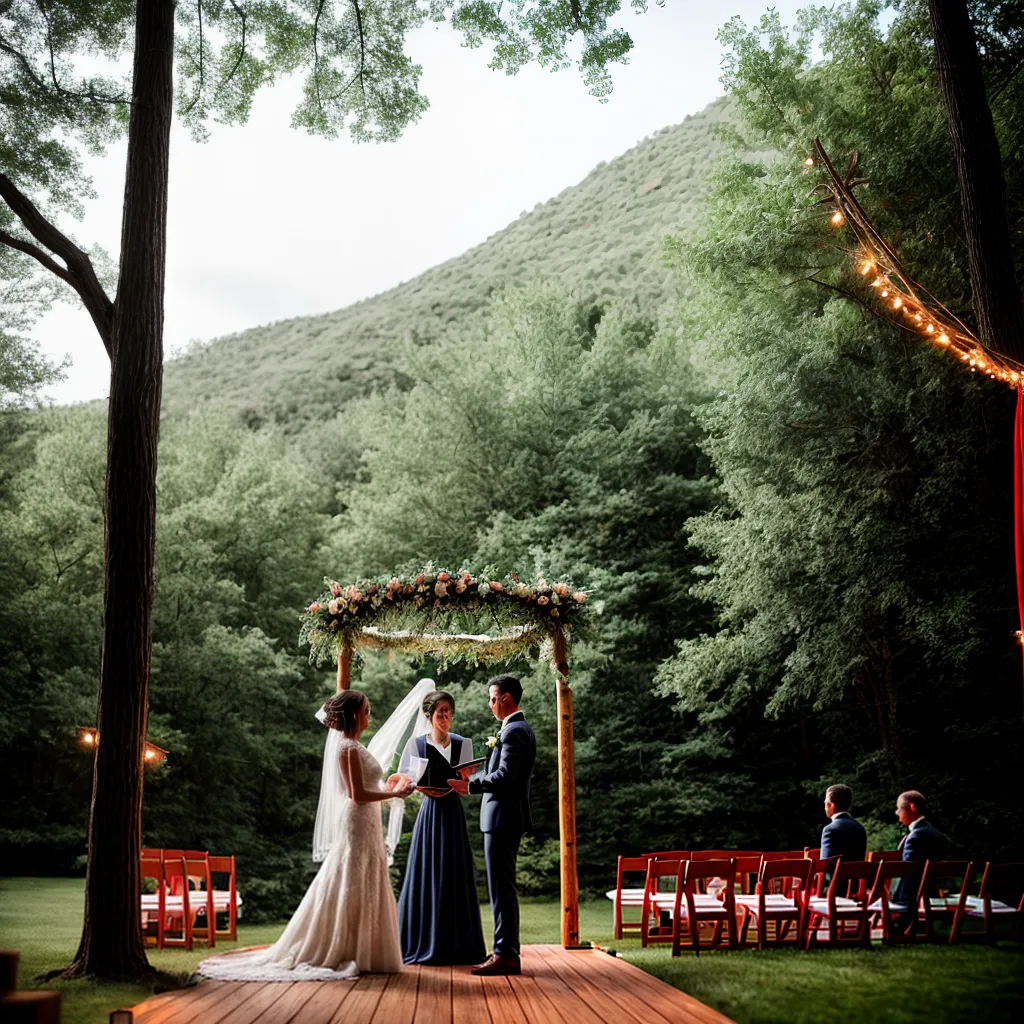 casamento ao ar livre luzes altar madeira