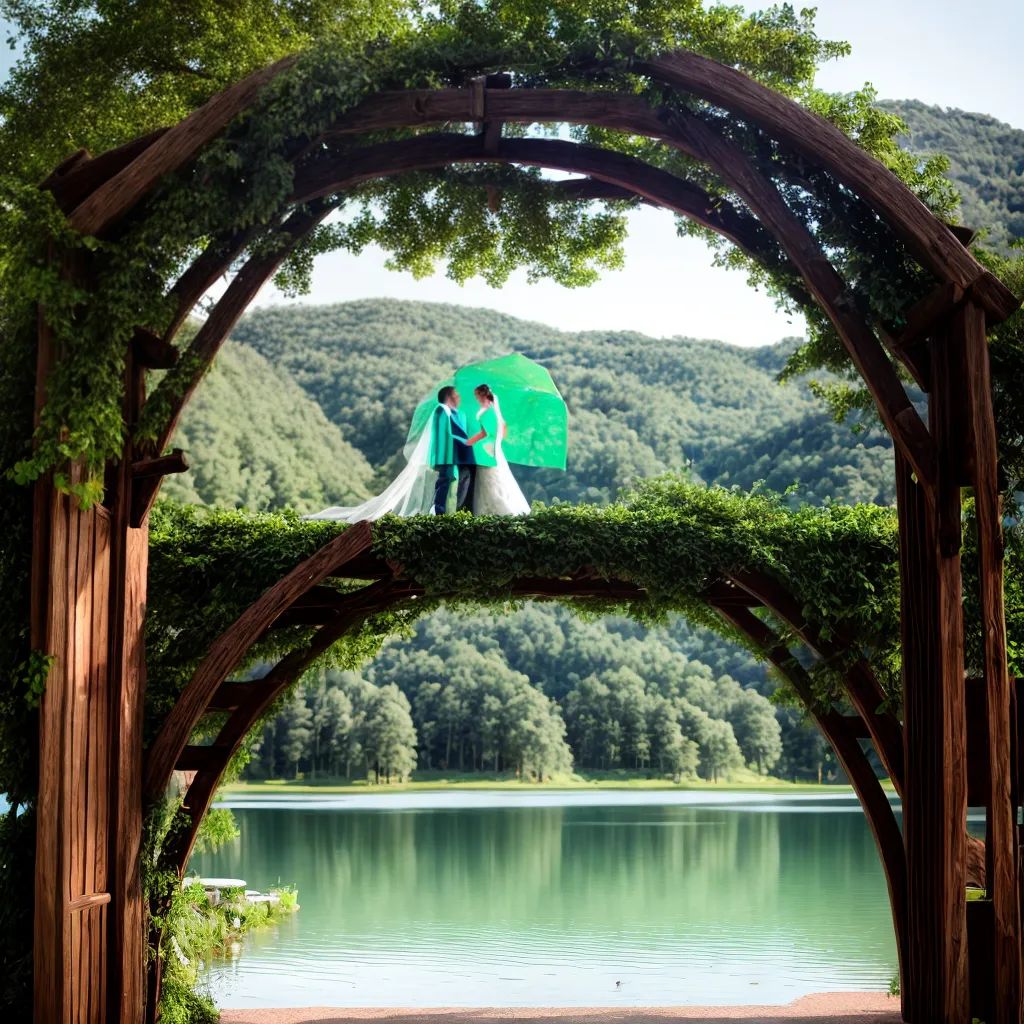 casamento lago natureza arco flores