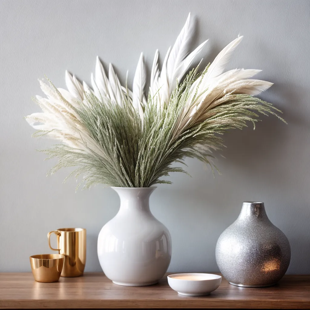 vaso branco plumas cascata sofisticacao