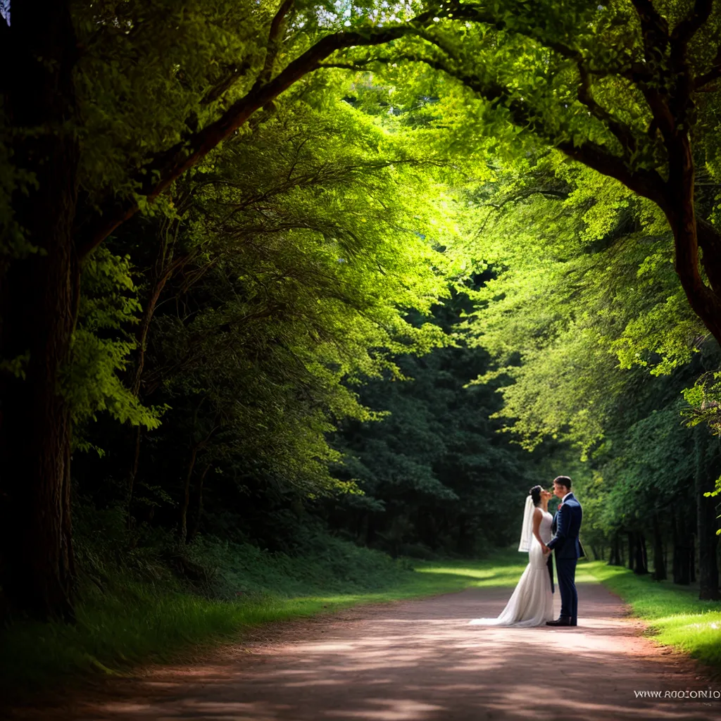 bosque sol arco flores noivos casamento