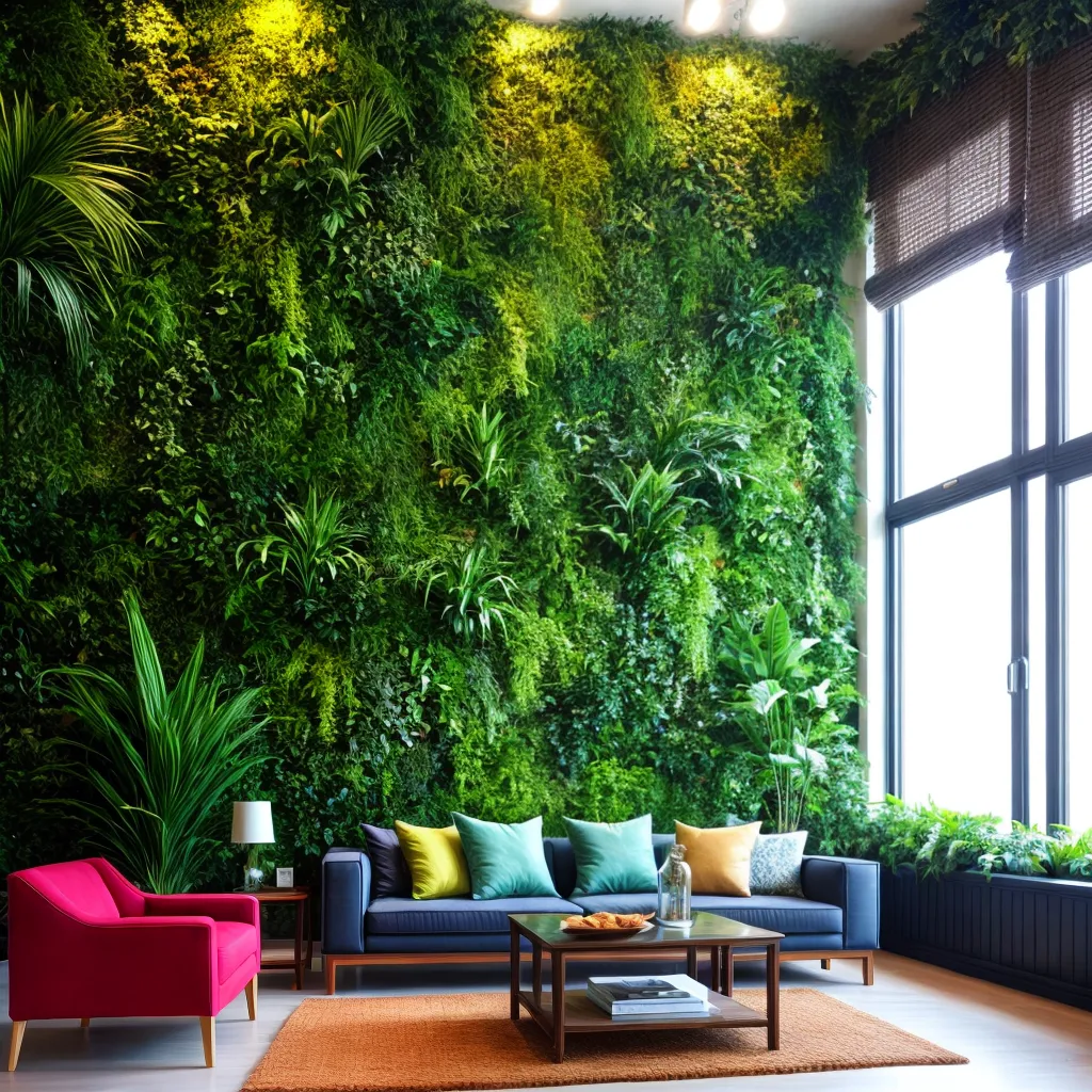 parede verde folhagem tropical sala
