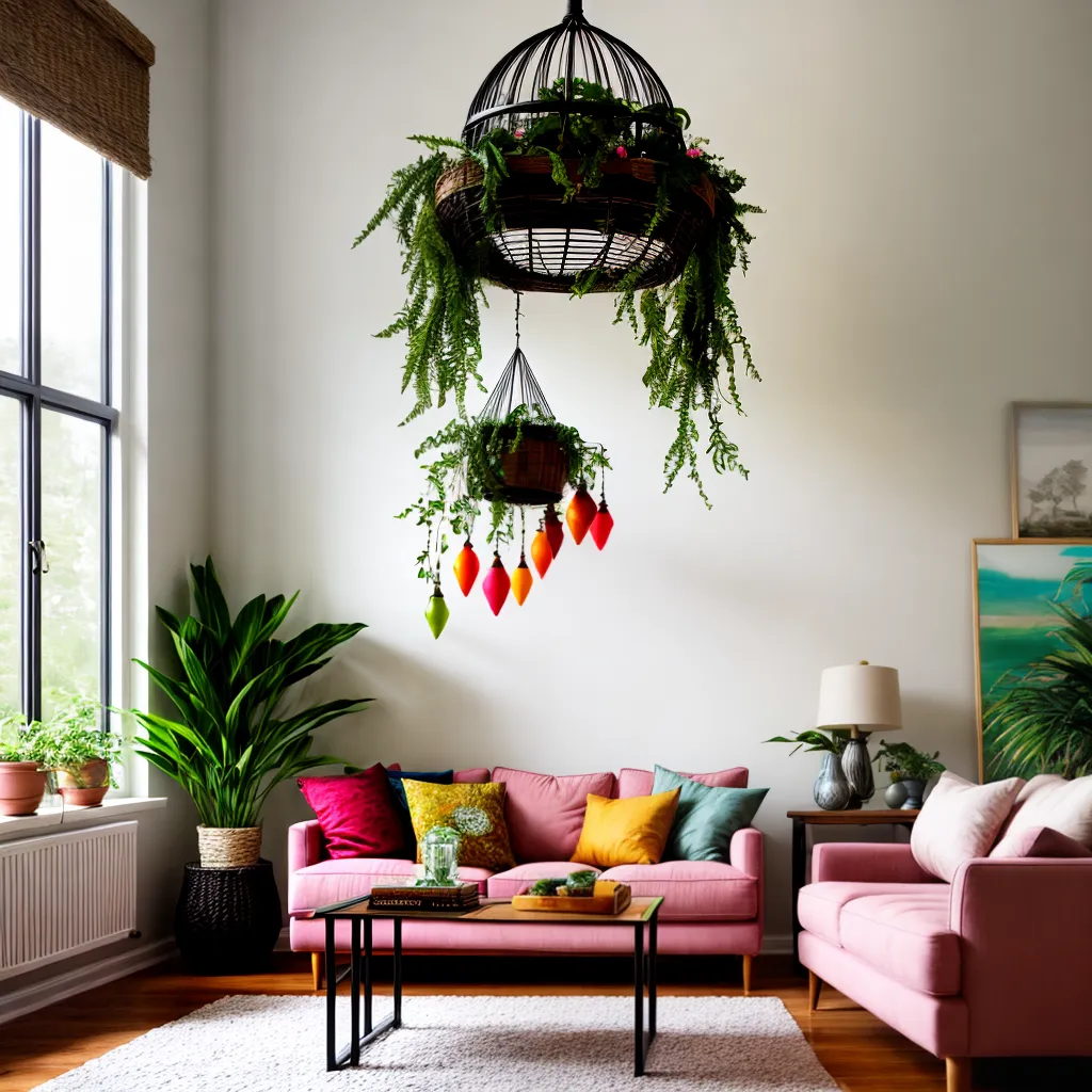 sala decorada natureza aves plantas