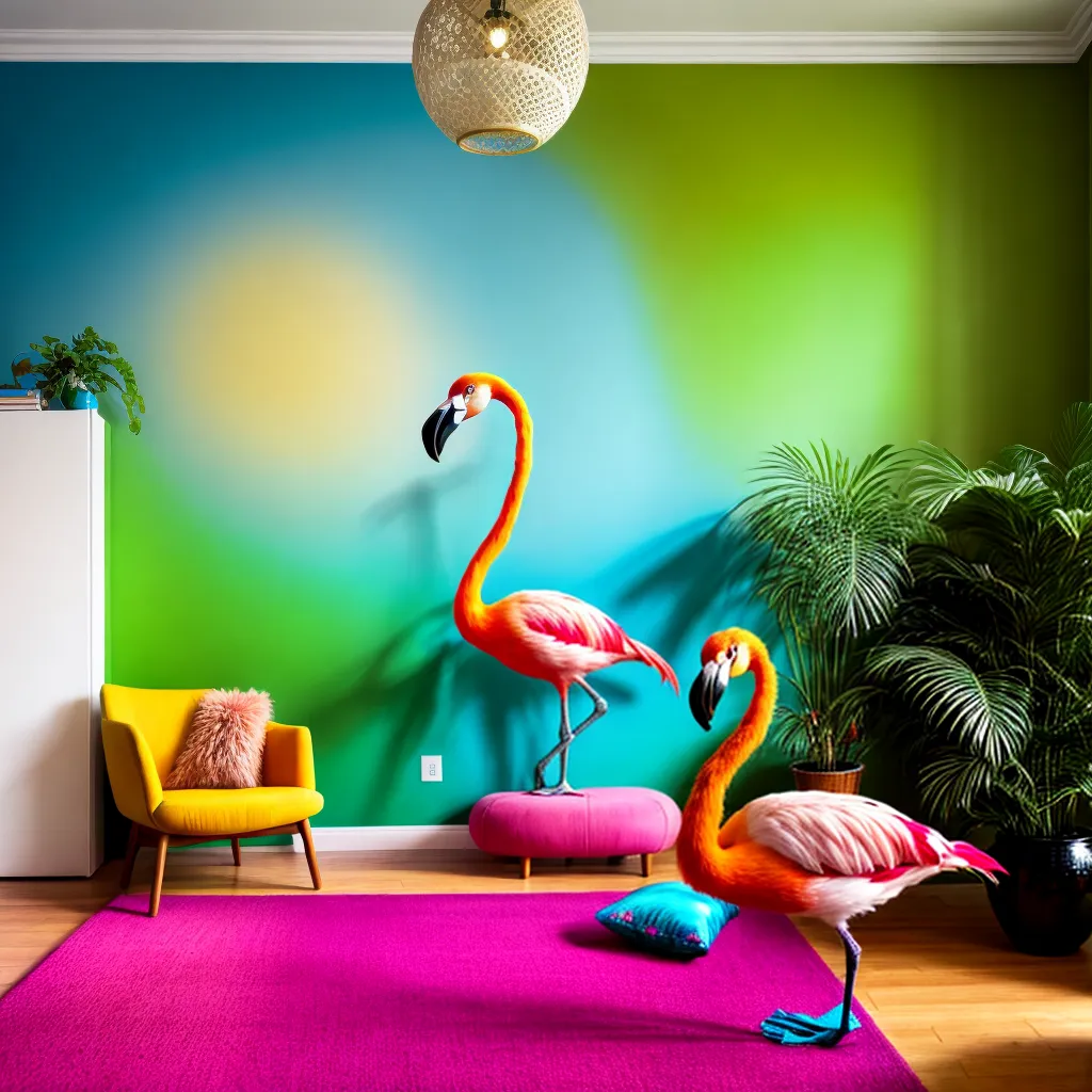 sala tropical decoracao flamingo