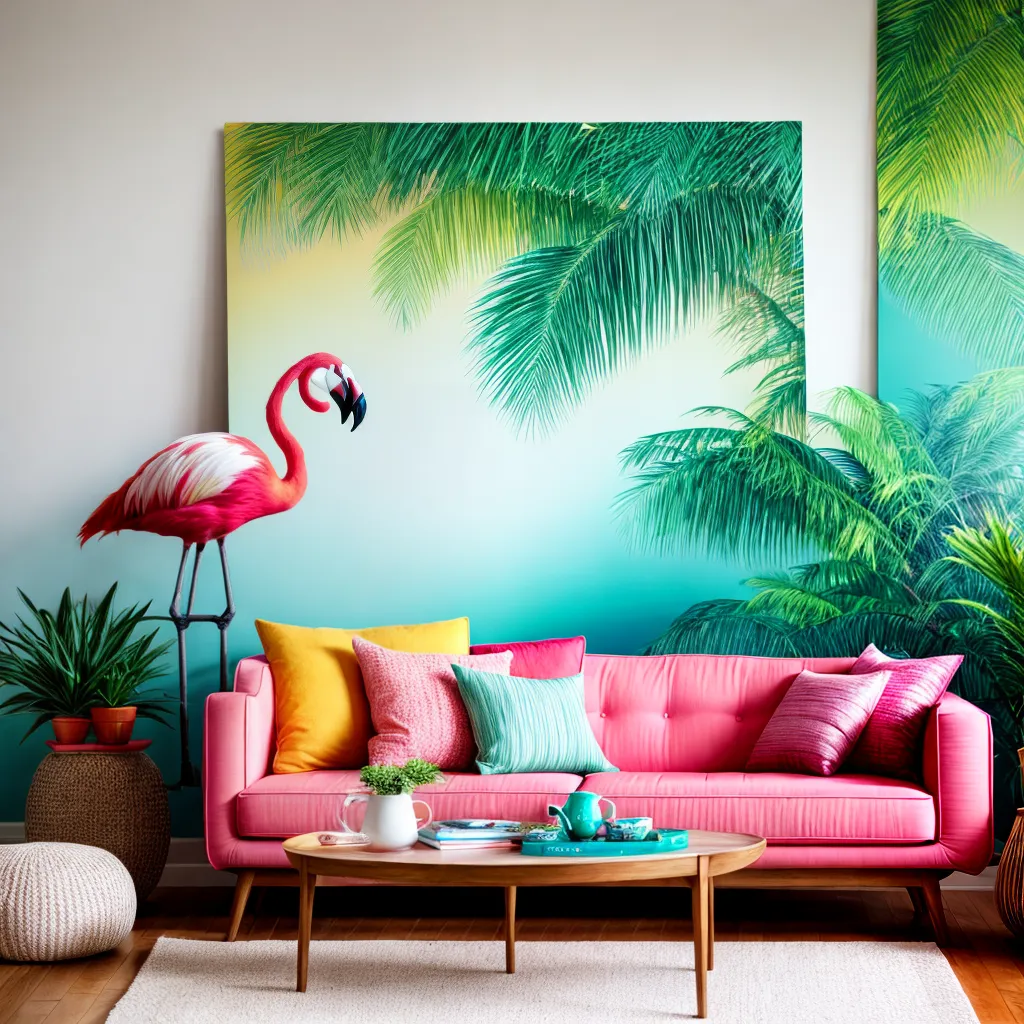 sala tropical decoracao flamingo 1