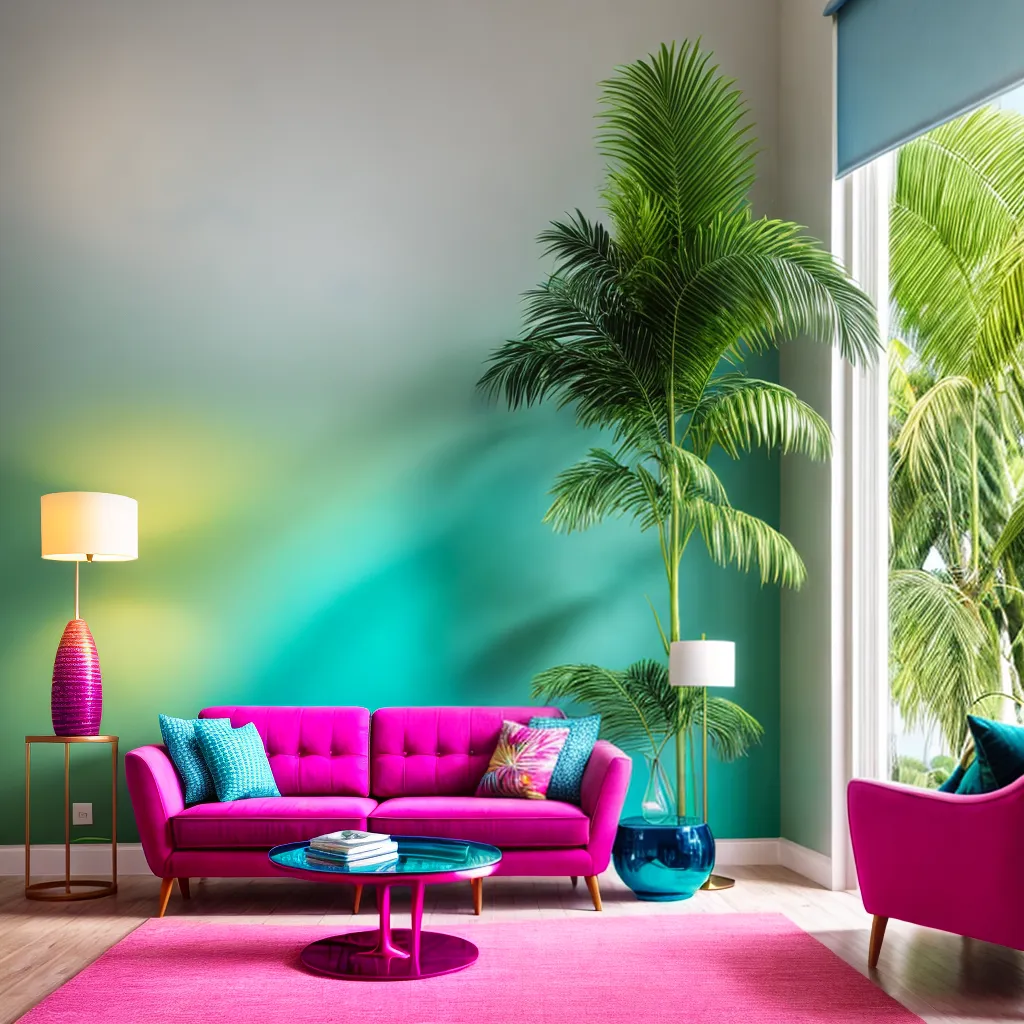 sala tropical divertida palmeira flamingo