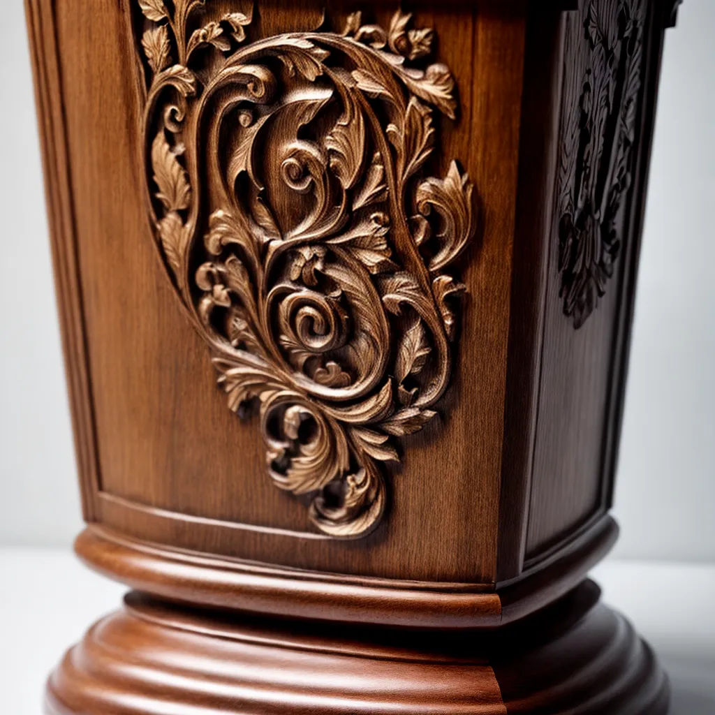escultura madeira detahes pedestal branco