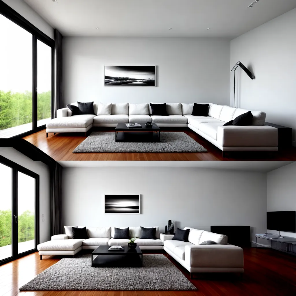 sala minimalista janelas sofa arte