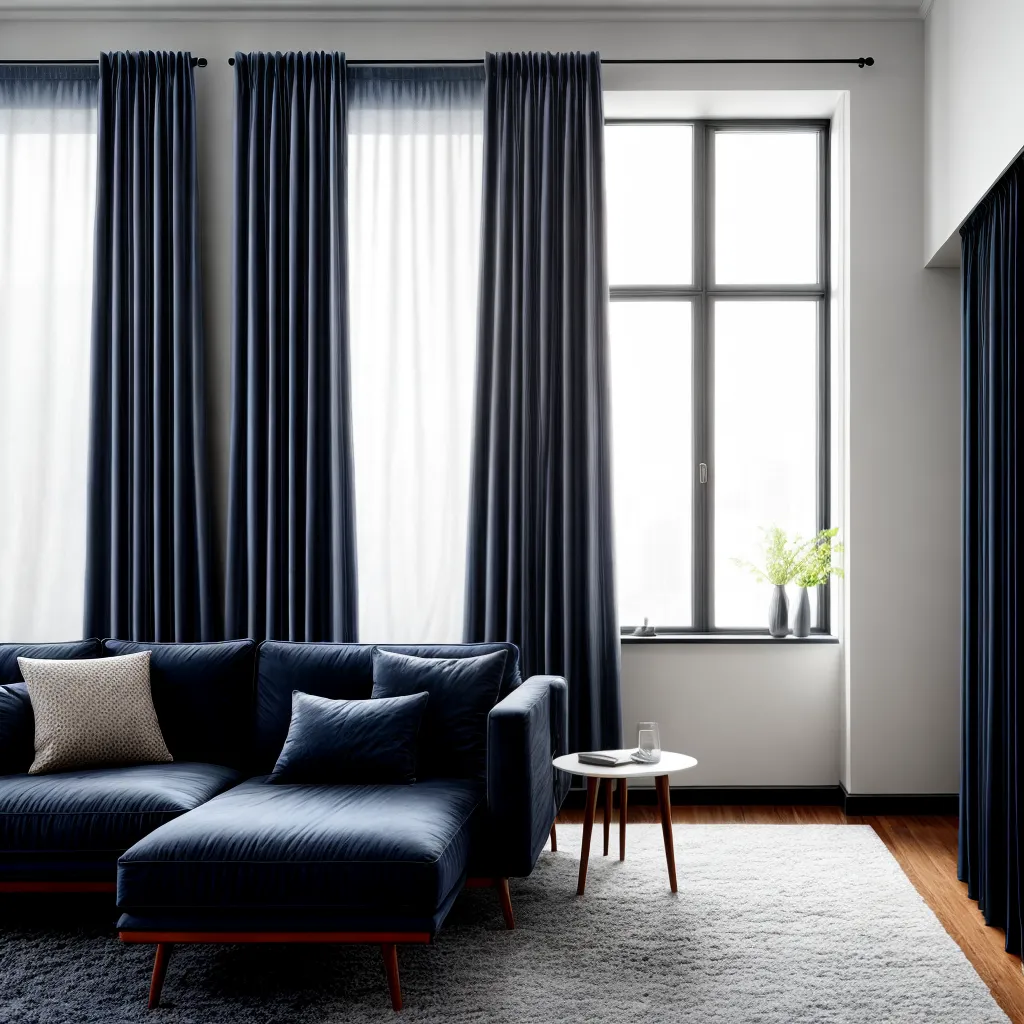 sala estar cortinas azul marinho