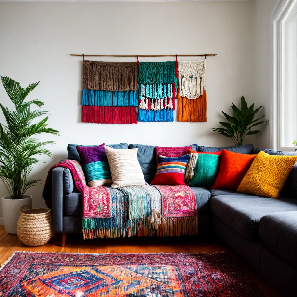 sala acochoada boho colorida