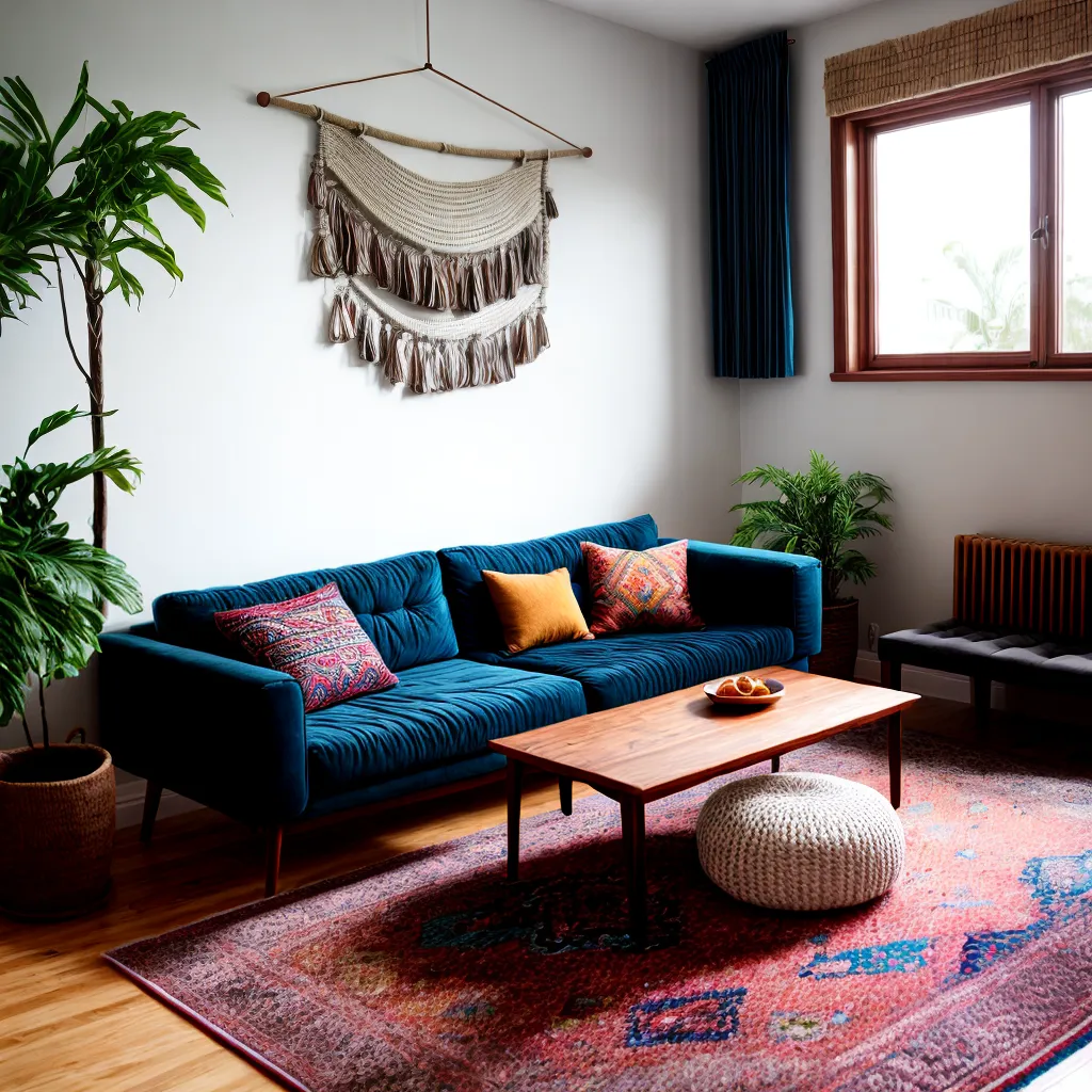 sala acojedora boho plantas