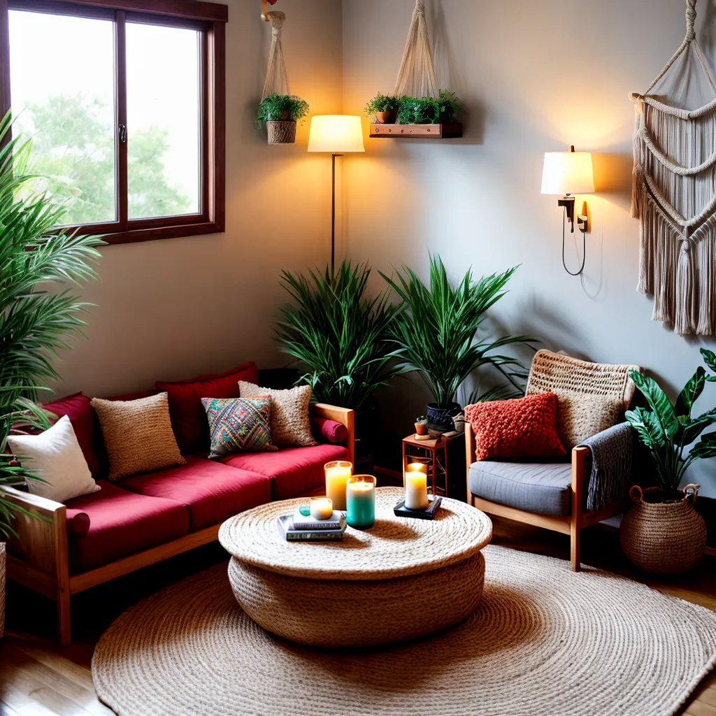 sala acochoante decoracao boho