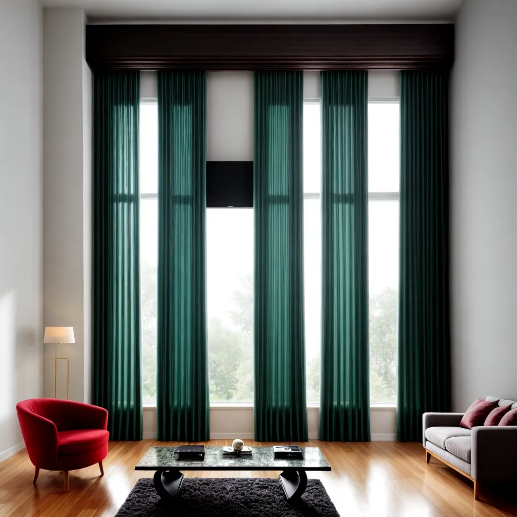 sala luxuosa janelas cortinas verde esmeralda