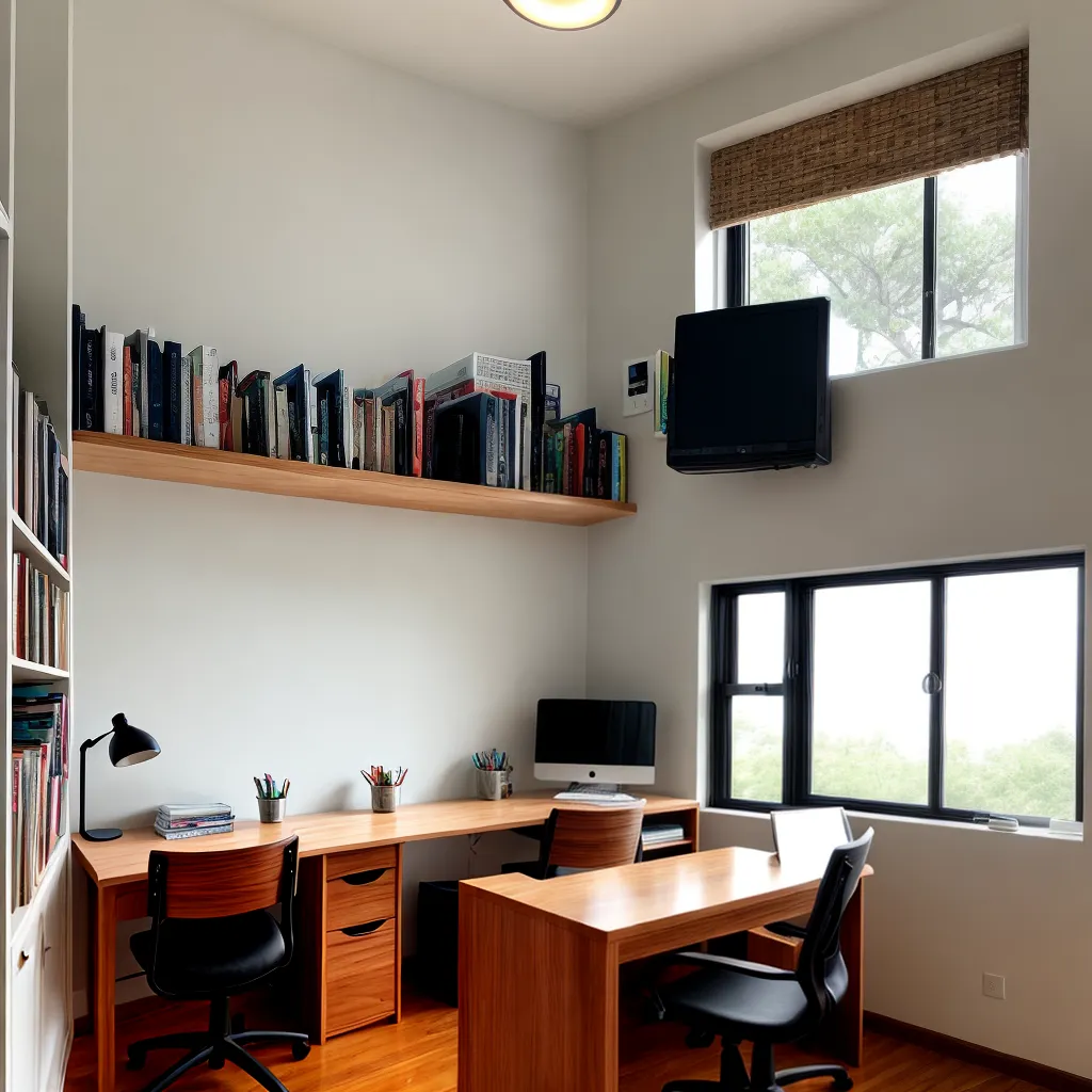 sala estudo organizada madeira livros