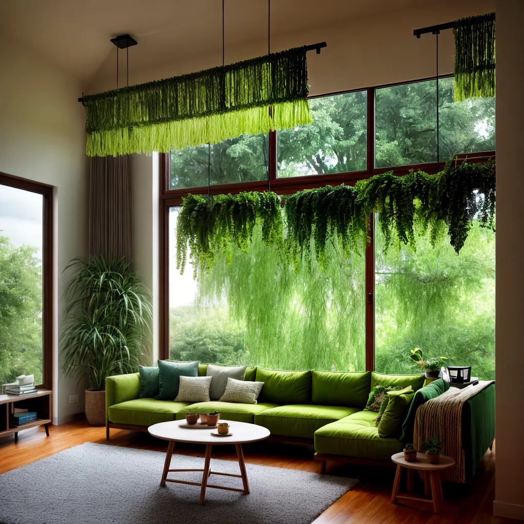 sala jardim janela plantas macrame