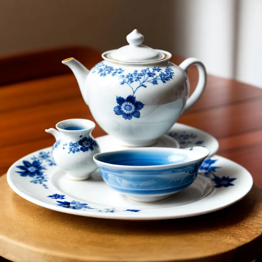 porcelana branca flores azuis mesa rustica