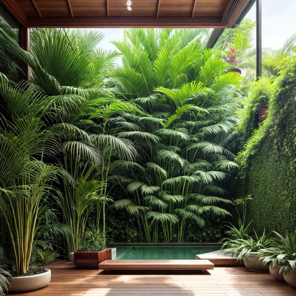 jardim tropical interno luz sol bambu