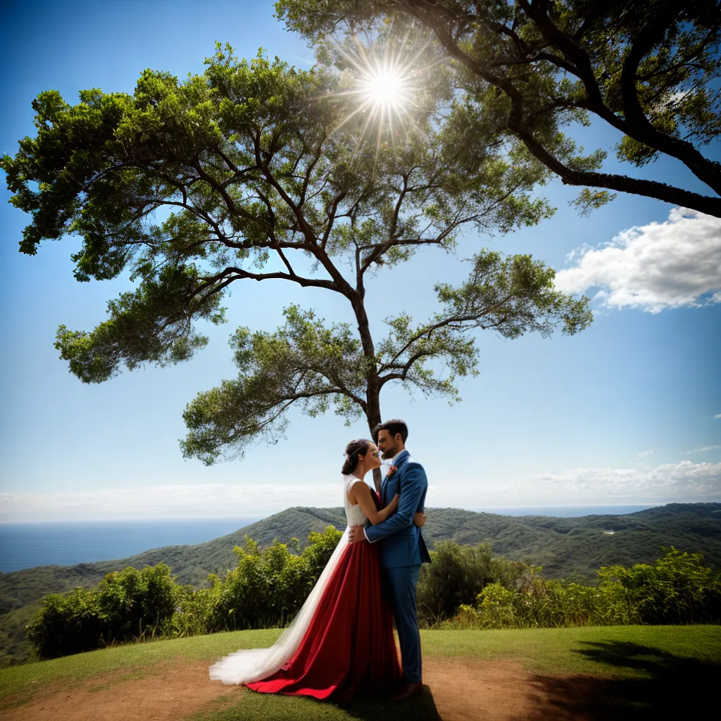 casal recem casado praia por do sol