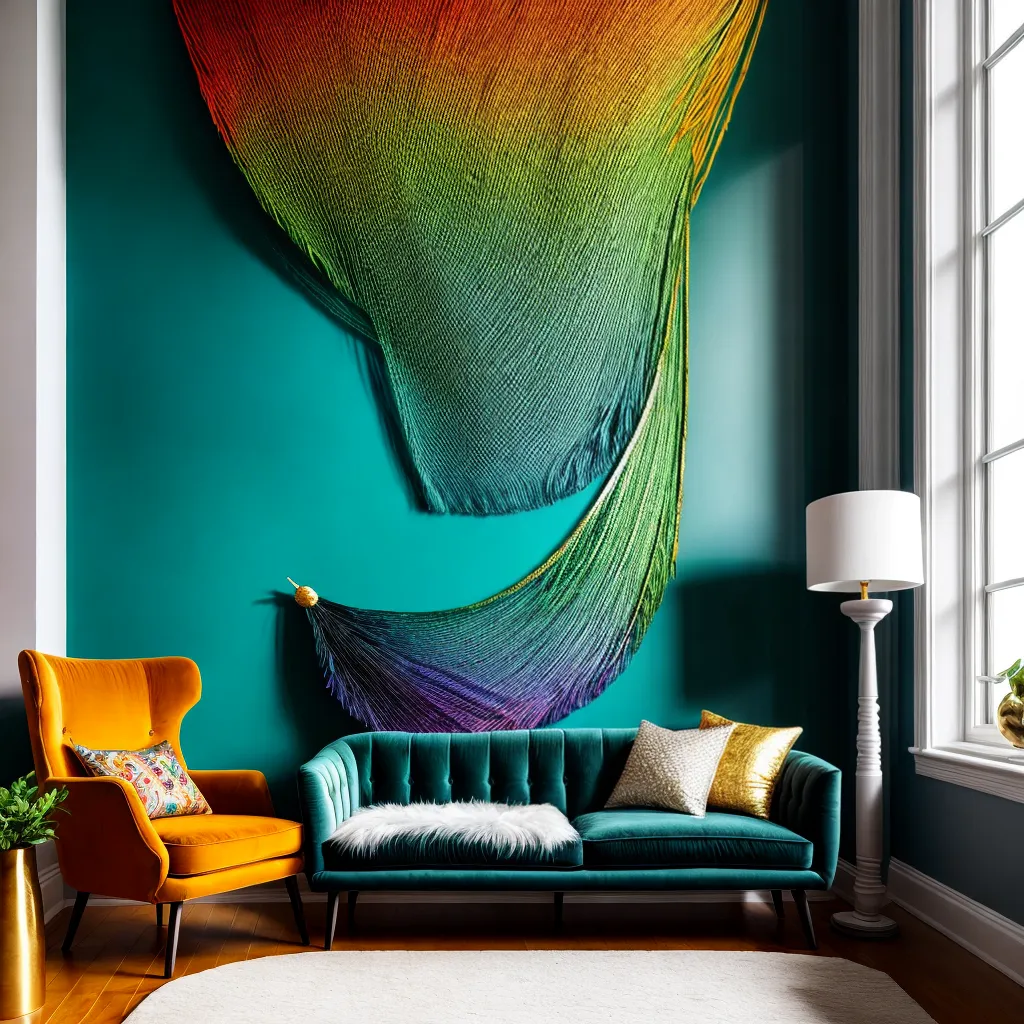 sala decorada exotica penas pavao