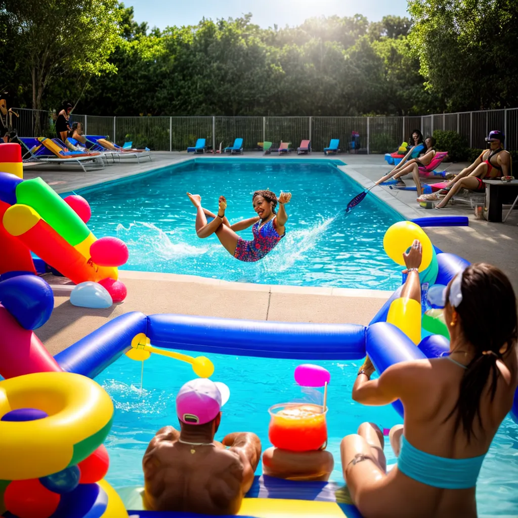 festa beira da piscina colorida