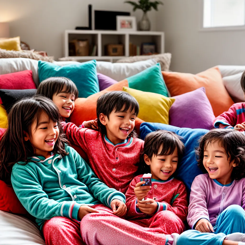 criancas pijama sala alegria diversao