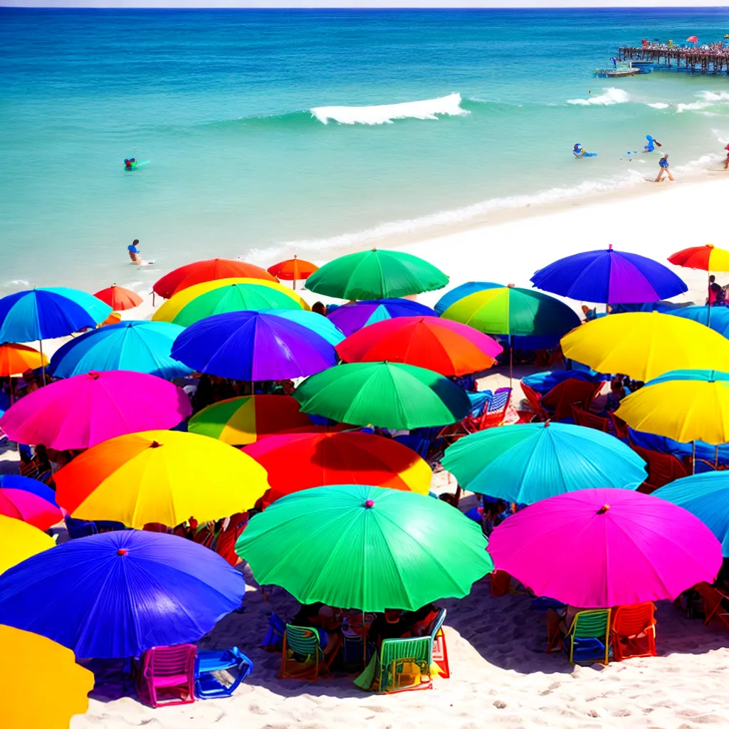 festa praia umbrellas volleyball danca