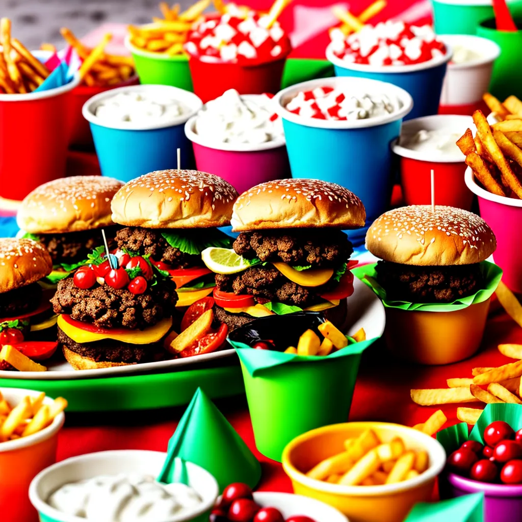 festa colorida mesa fast food