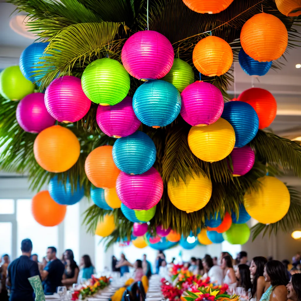 festa tropical decoracao palmeira lanternas