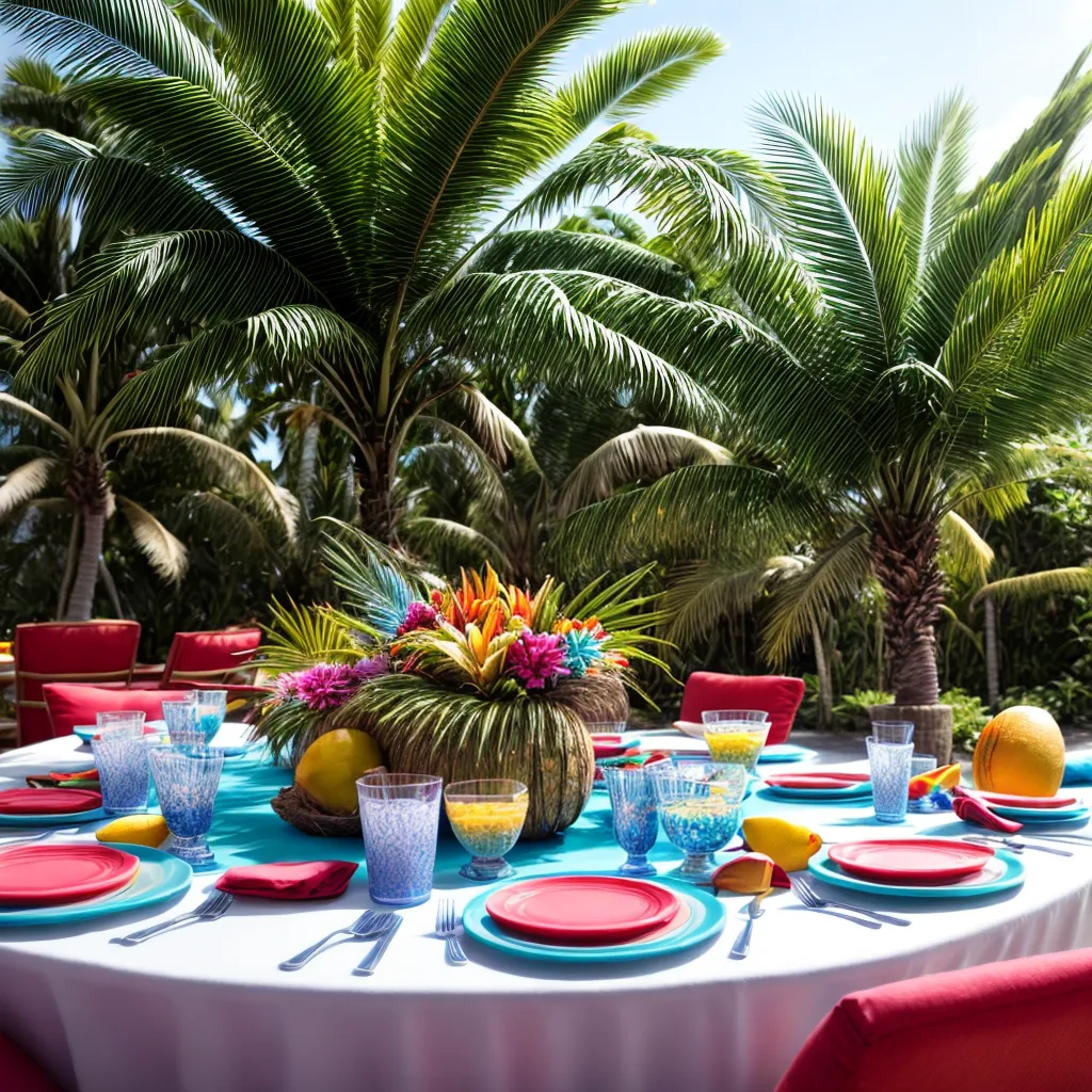 festa tropical palmeira flores frutas