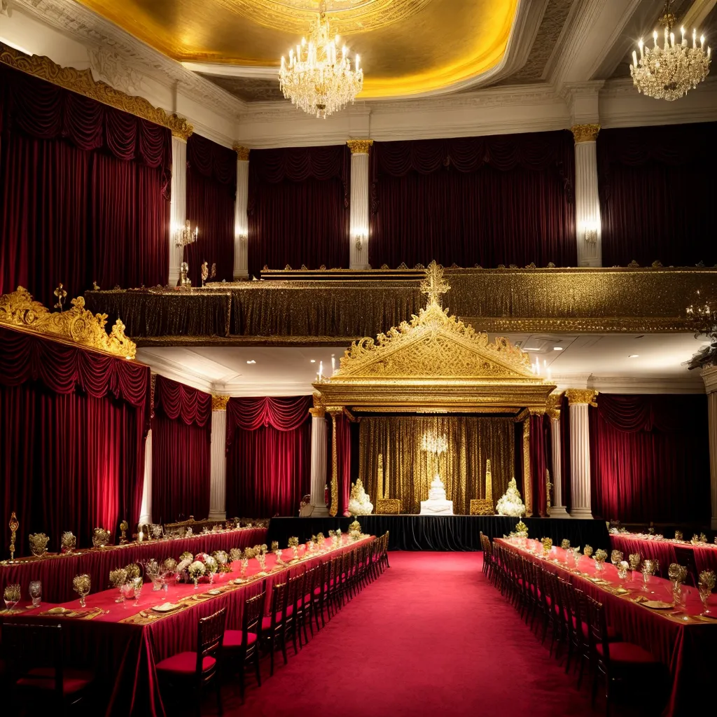 salao banquete realeza trono dourado