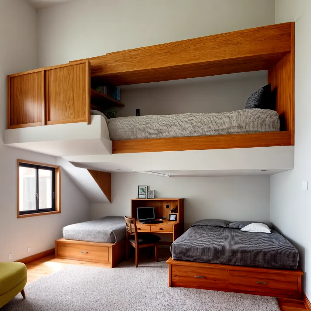 quarto compartilhado loft cama mesa