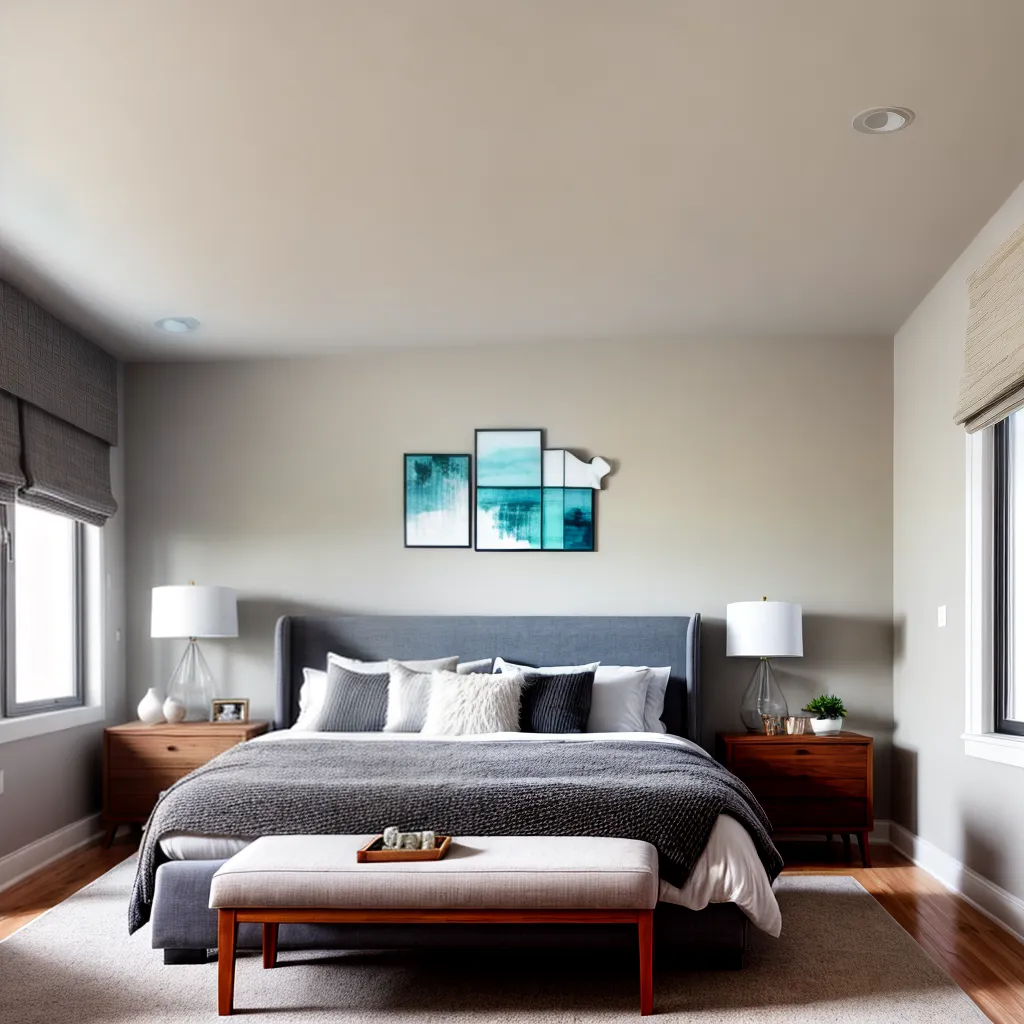 quarto acolhedor cabeceira estofada elegante